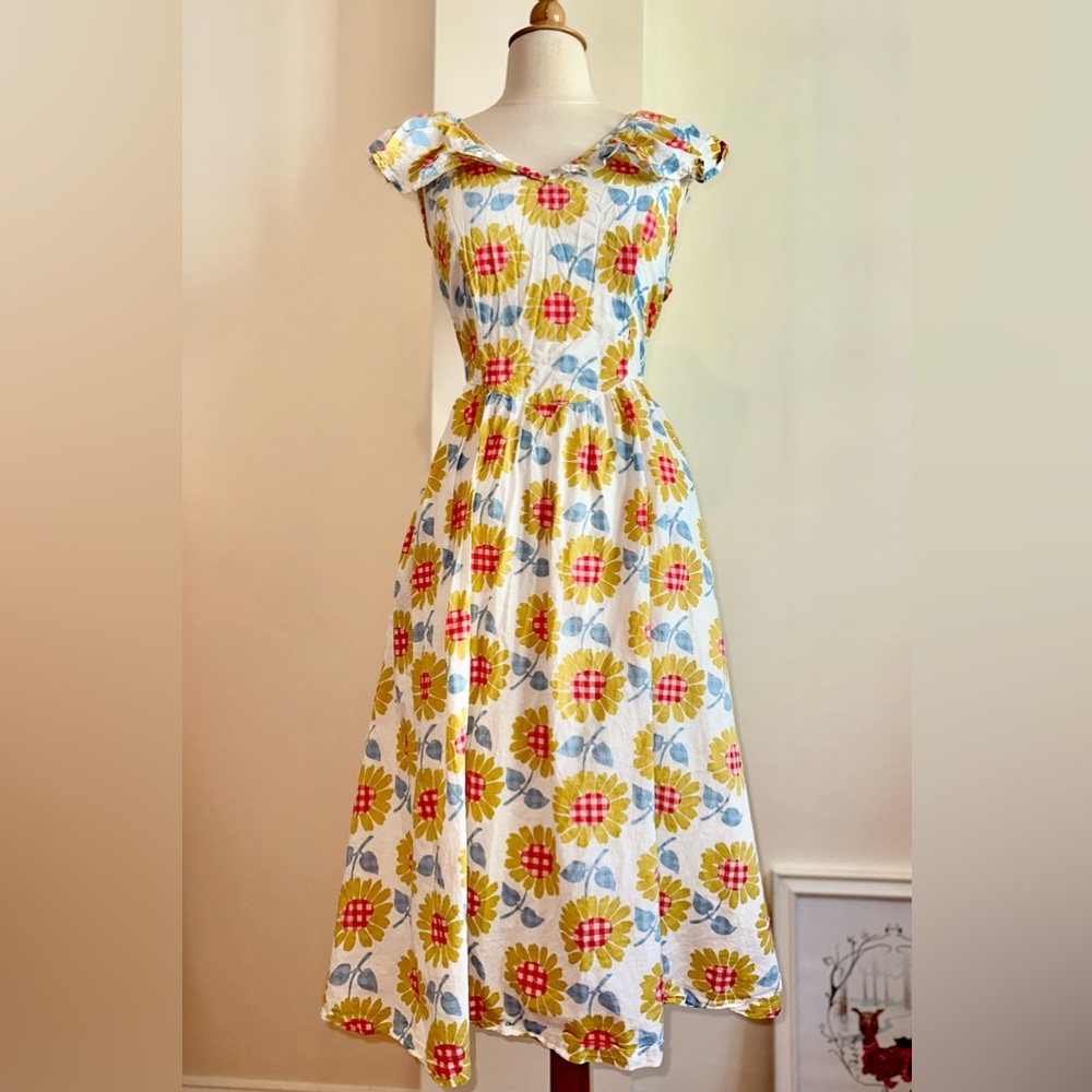 St. Geraldine Gingham Flower Crossback Dress Size Medium